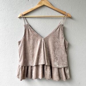 AERIE | Taupe Velvet Flounced Top